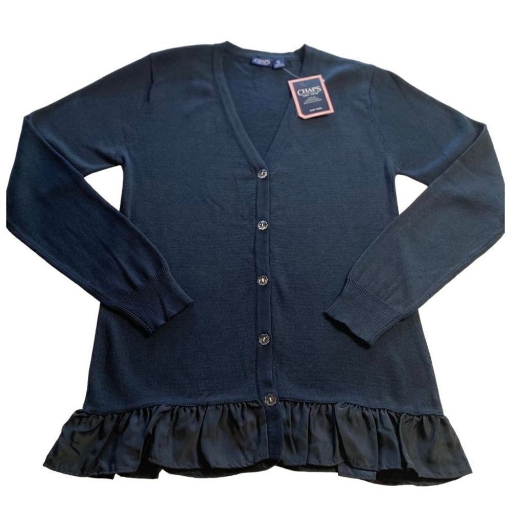 CHAPS GIRLS XL(16) Ruffled NAVY Cardigan Sweater